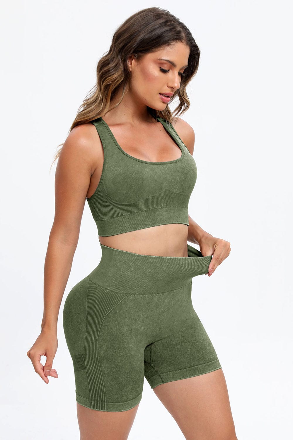 The802Gypsy Activewear/Activewear Sets GYPSY-3 Piece Washed Wide Strap Top Active Set