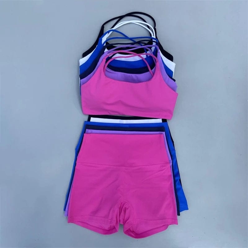 The802Gypsy  Activewear/Activewear Sets GYPSY FLY-2 Piece Cross Back Fitness Bra W/ High Waist Shorts