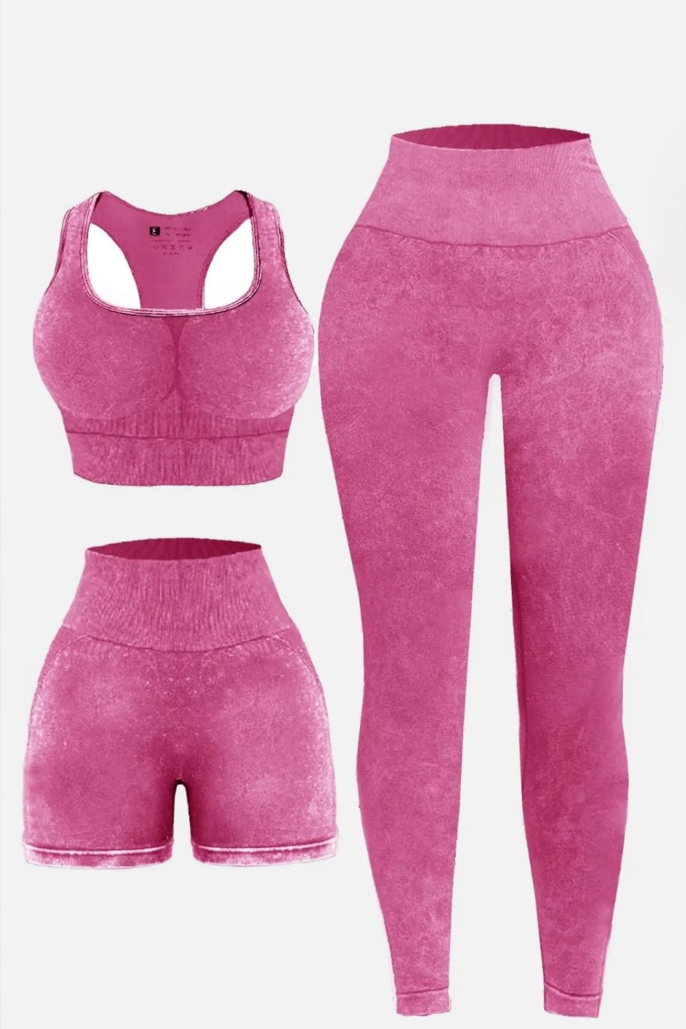 The802Gypsy Activewear/Activewear Sets Pink / S GYPSY-3 Piece Washed Wide Strap Top Active Set