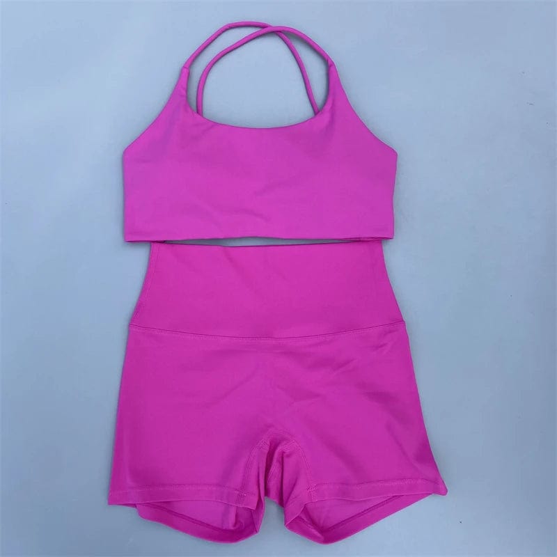 The802Gypsy  Activewear/Activewear Sets Rhododendron Set / M GYPSY FLY-2 Piece Cross Back Fitness Bra W/ High Waist Shorts