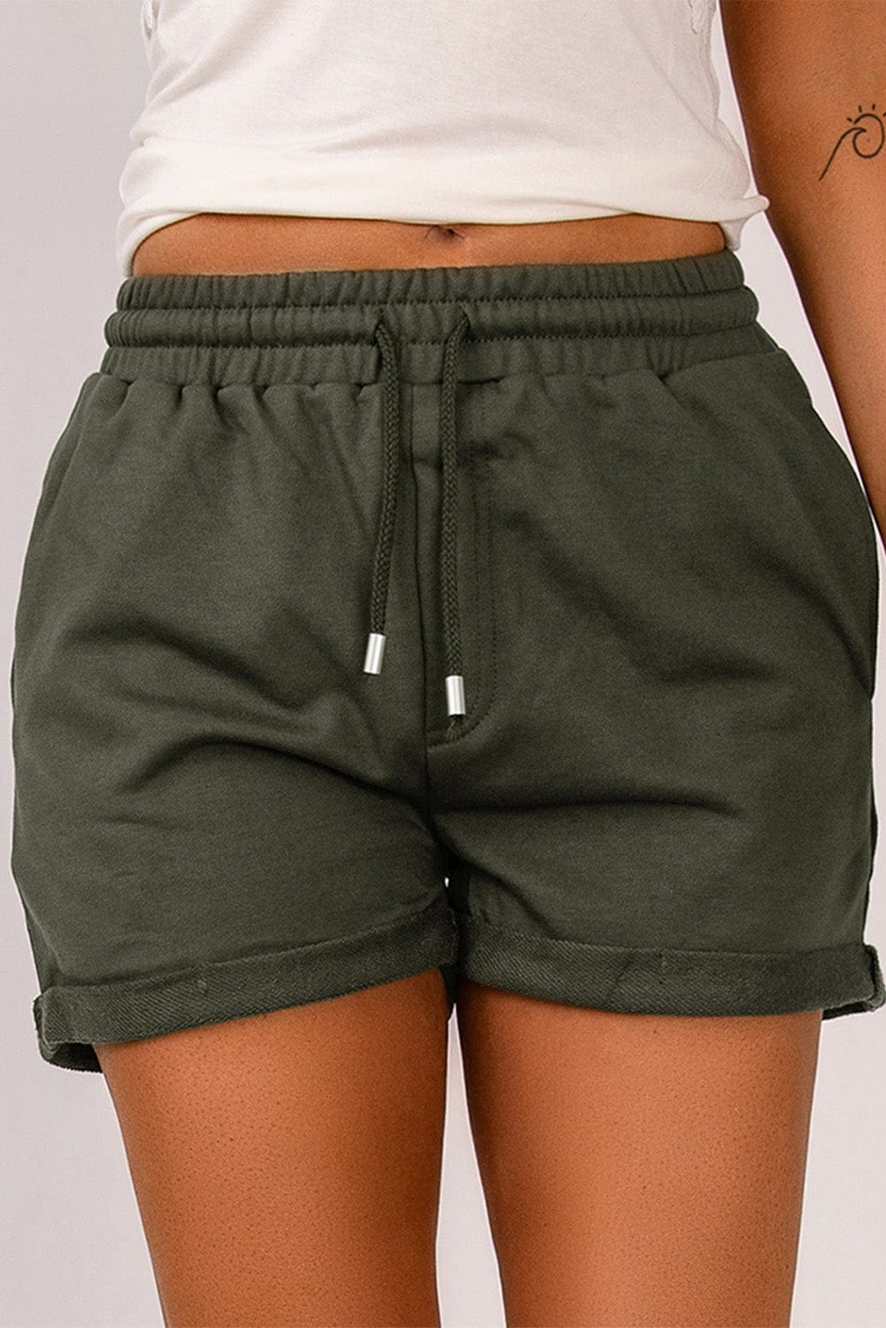 The802Gypsy Activewear Army Green / S GYPSY-Drawstring Waist Cuffed Shorts