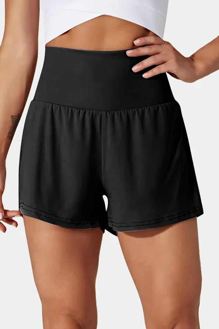 The802Gypsy  Activewear/bottoms Black / S / 75%Polyamide+25%Elastane TRAVELING GYPSY-Pocketed Wide Waistband Active Shorts