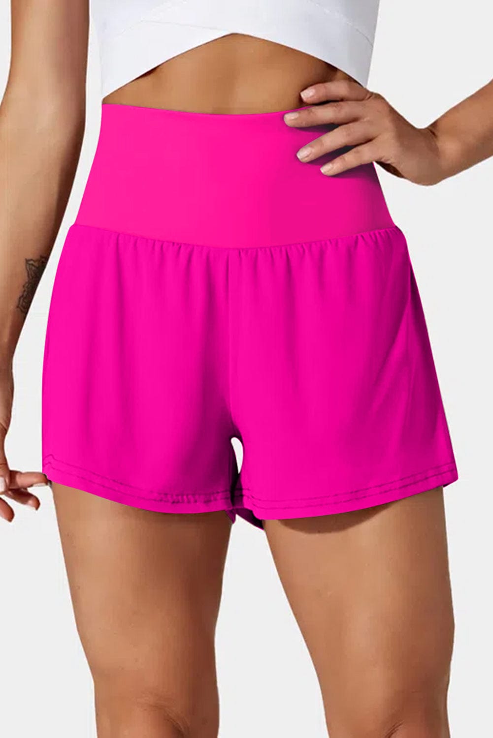 The802Gypsy  Activewear/bottoms Rose Red / S / 75%Polyamide+25%Elastane TRAVELING GYPSY-Pocketed Wide Waistband Active Shorts