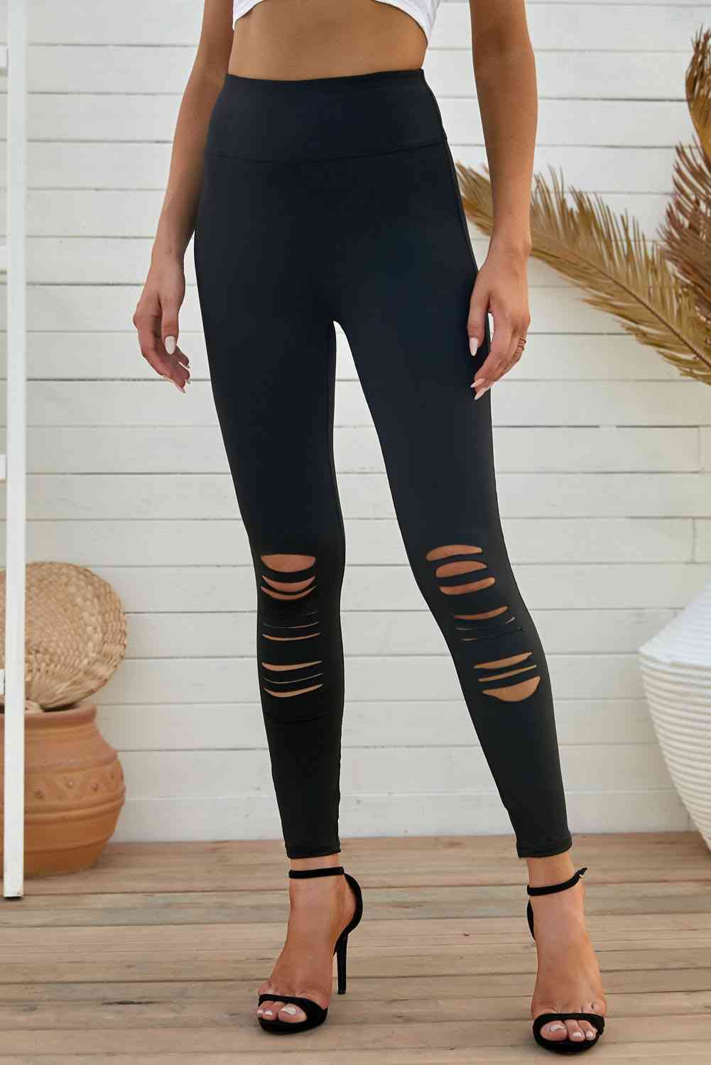 The802Gypsy Activewear GYPSY- Double Take Wide Waistband Distressed Slim Fit Leggings