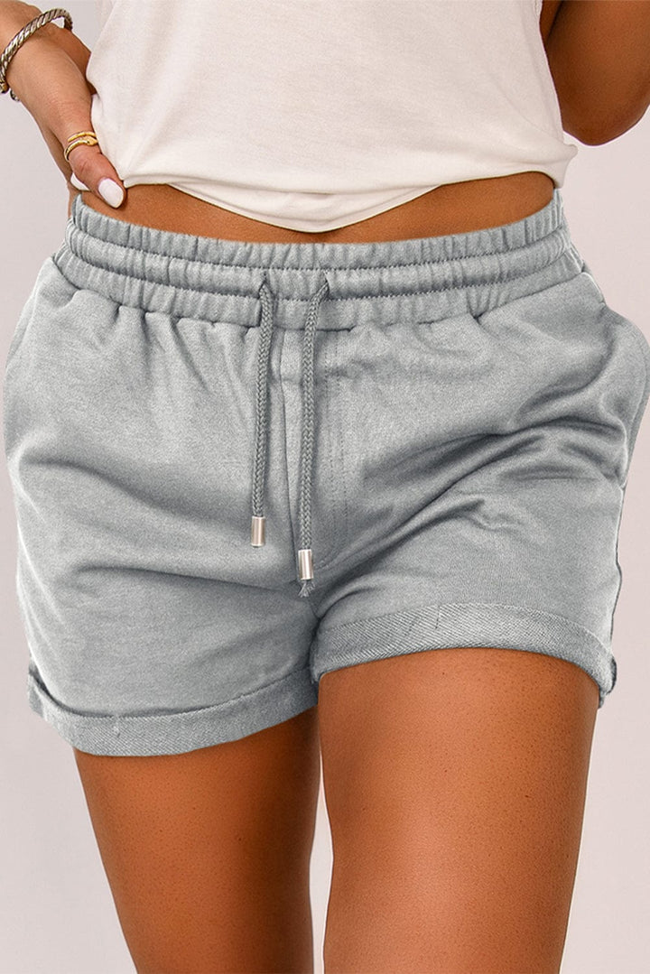 The802Gypsy Activewear Light Gray / S GYPSY-Drawstring Waist Cuffed Shorts