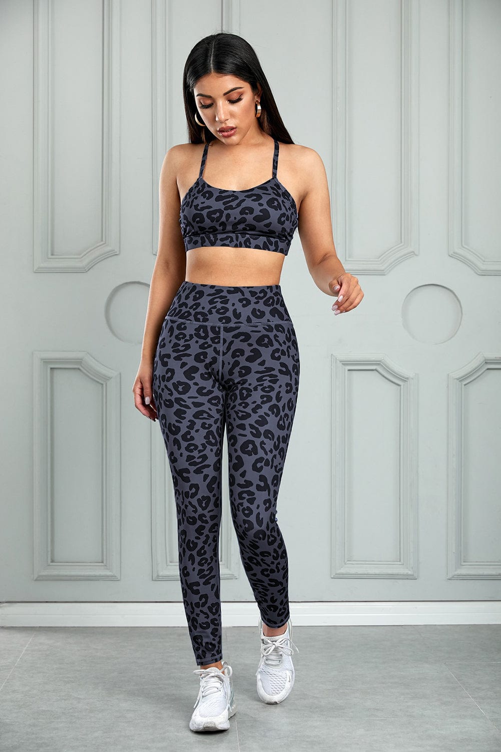 The802Gypsy Activewear/sets Gray / S GYPSY-Leopard Cutout Sports Bra and Leggings Set