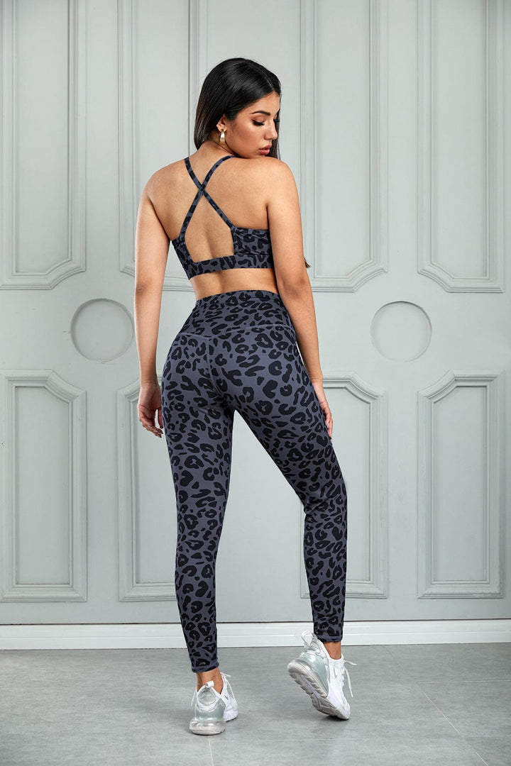 The802Gypsy Activewear/sets GYPSY-Leopard Cutout Sports Bra and Leggings Set