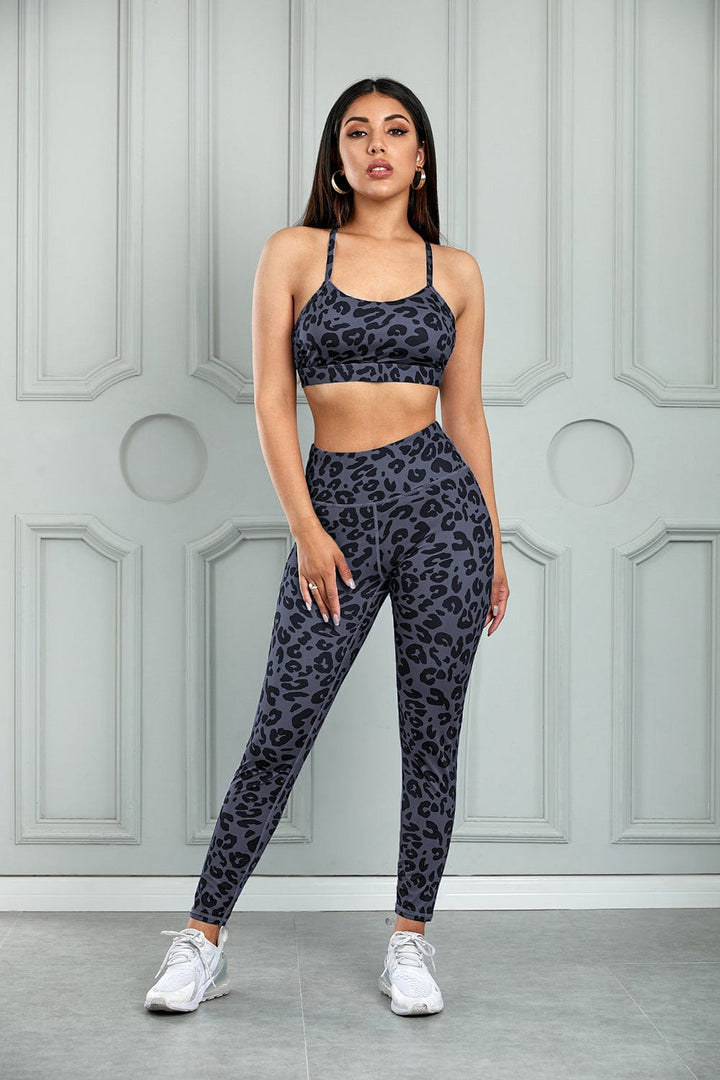 The802Gypsy Activewear/sets GYPSY-Leopard Cutout Sports Bra and Leggings Set