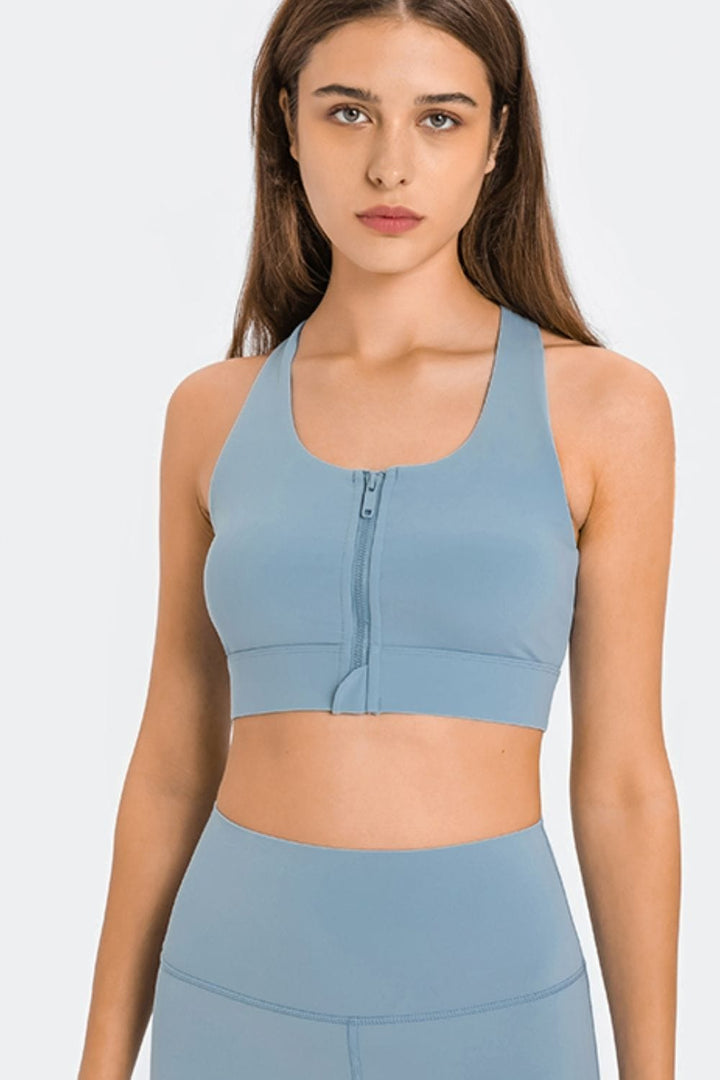 The802Gypsy Activewear/sports bra Blue / 4 GYPSY-Millennia Zip Up Racerback Sports Bra