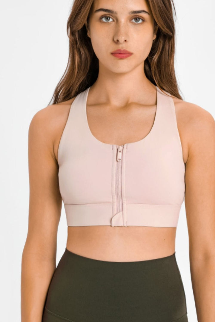 The802Gypsy Activewear/sports bra Pink / 4 GYPSY-Millennia Zip Up Racerback Sports Bra