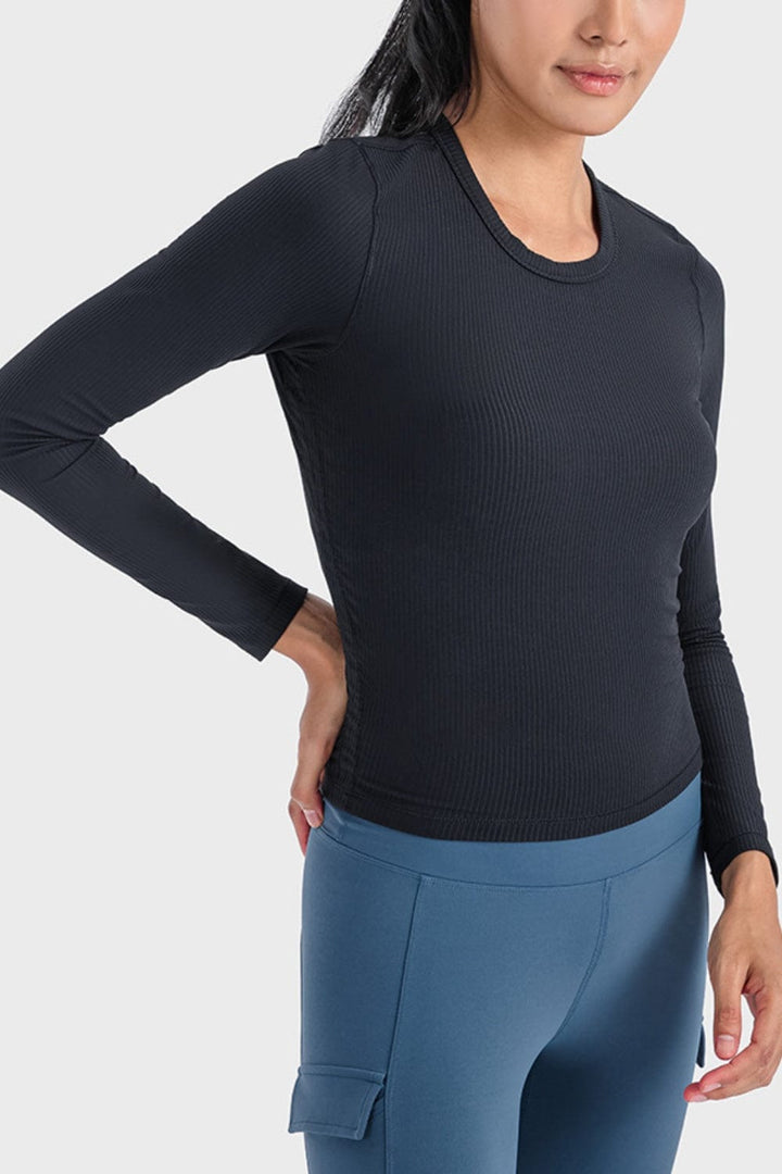 The802Gypsy Activewear/tops Black / 4 GYPSY-Millennia Round Neck Long Sleeve Sports Top