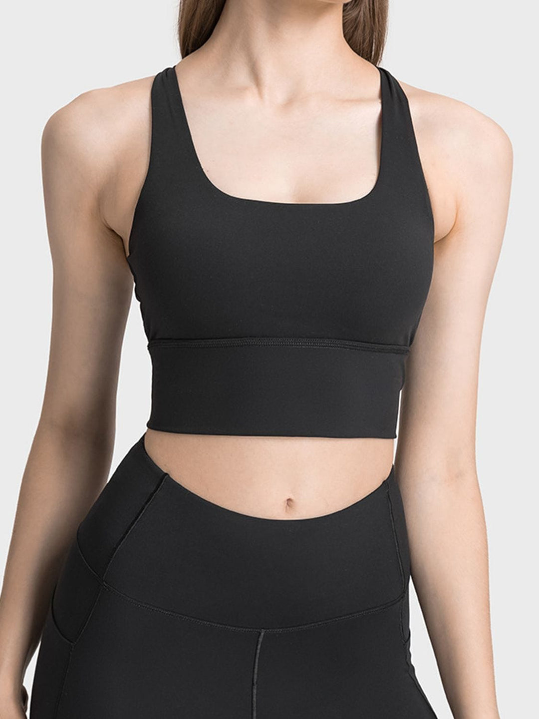 The802Gypsy Activewear/tops Black / 4 GYPSY-Scoop Neck Crisscross Straps Sports Bra