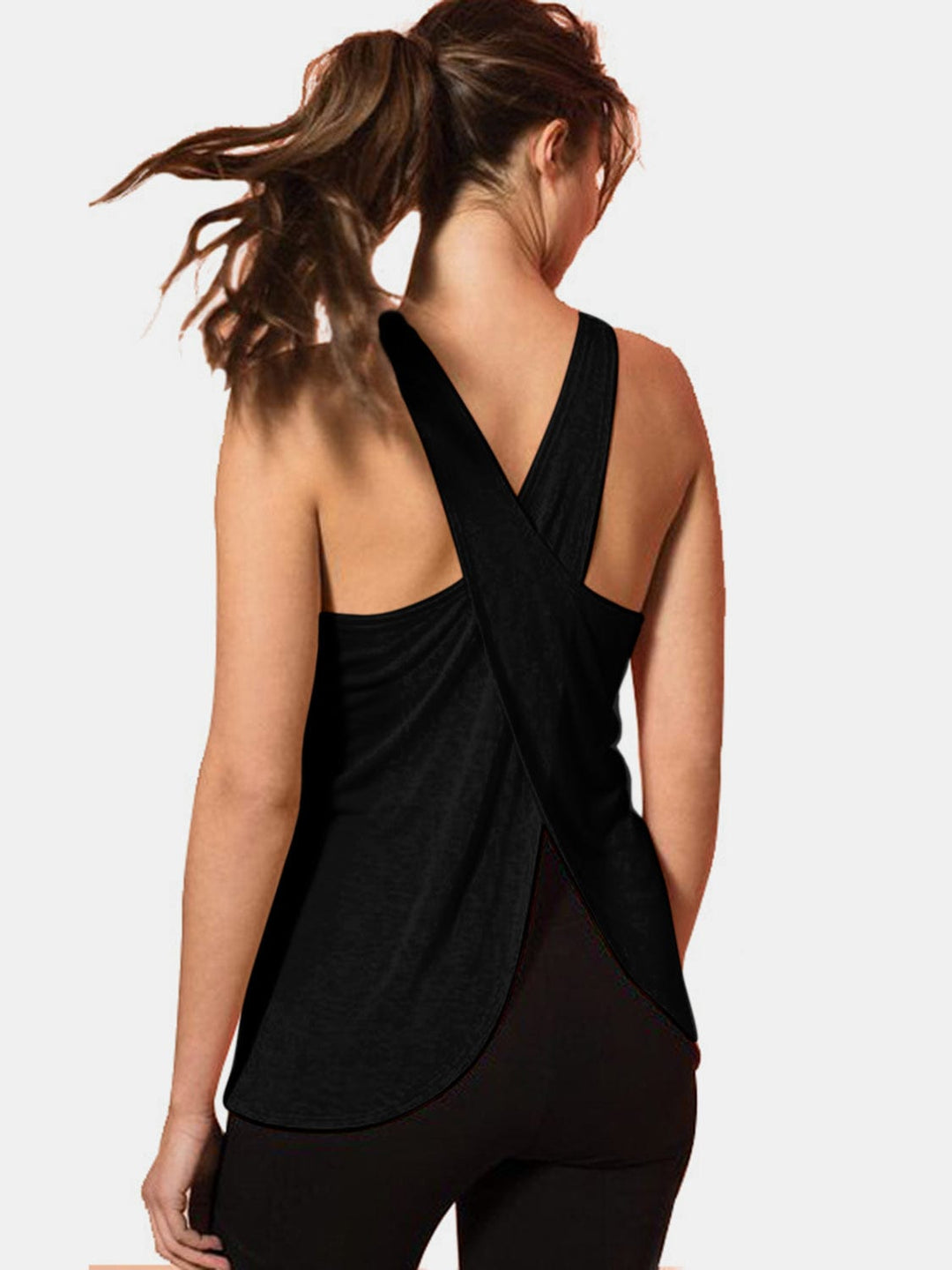 The802Gypsy Activewear/tops Black / S GYPSY-Long Style Crisscross Scoop Neck Active Tank ⏹️