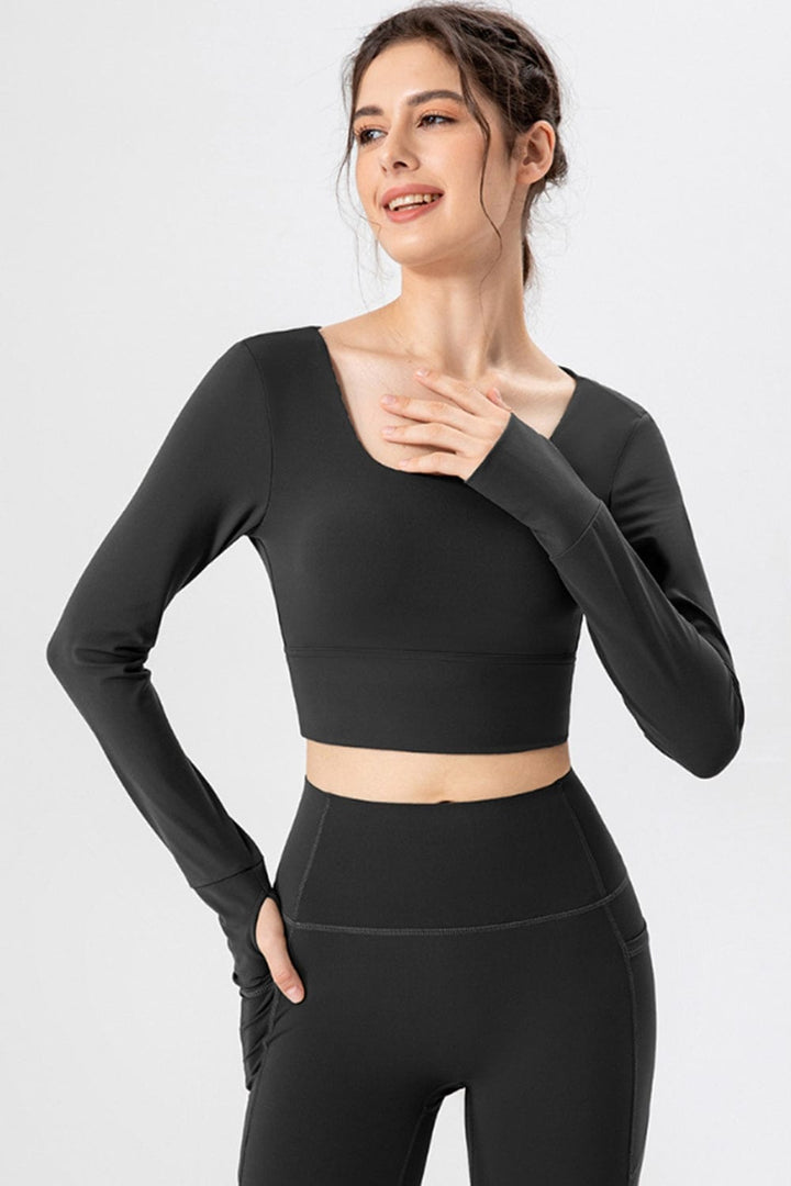 The802Gypsy Activewear/tops Black / S GYPSY-Square Neck Crisscross Active Shirt