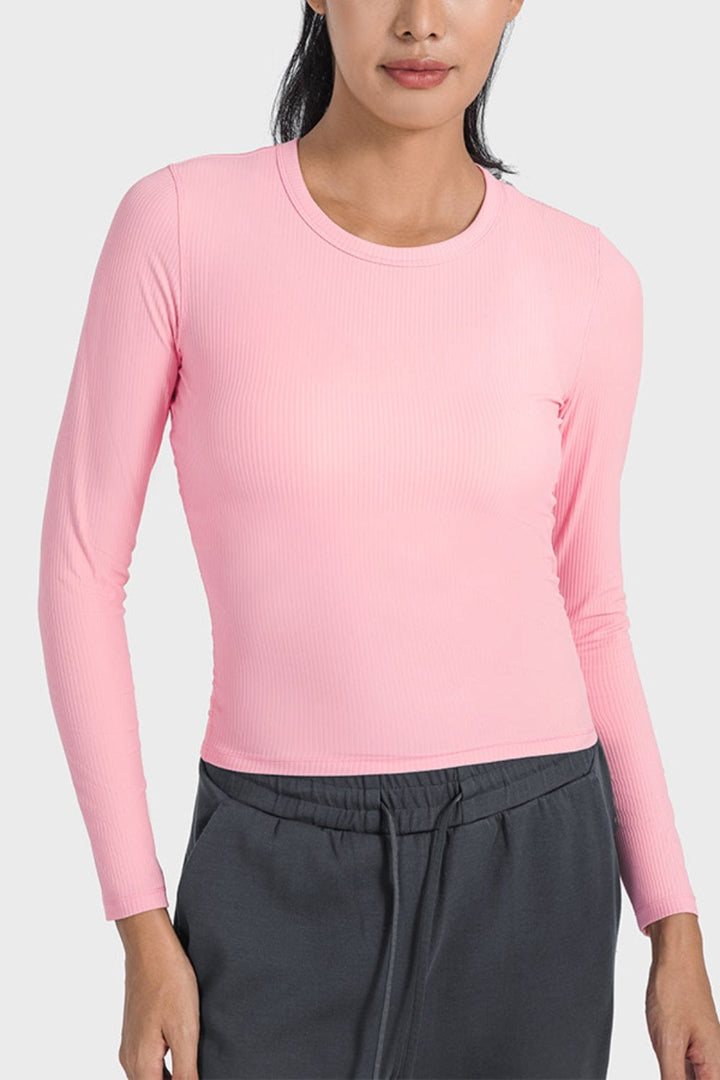 The802Gypsy Activewear/tops Carnation Pink / 4 GYPSY-Millennia Round Neck Long Sleeve Sports Top