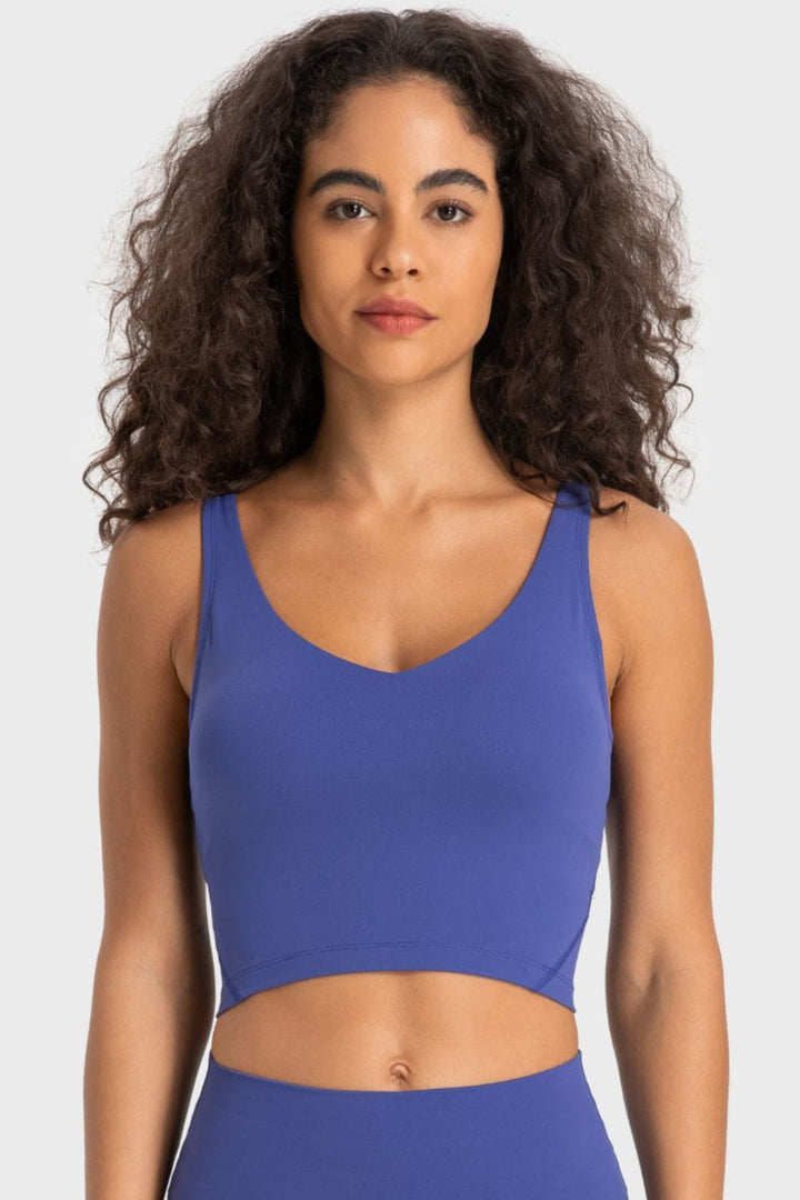 The802Gypsy Activewear/tops Cobalt Blue / 4 GYPSY-Deep V-Neck Crop Sports Top