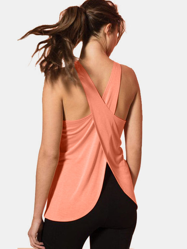 The802Gypsy Activewear/tops Coral / S GYPSY-Long Style Crisscross Scoop Neck Active Tank ⏹️