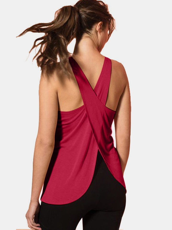 The802Gypsy Activewear/tops Deep Red / S GYPSY-Long Style Crisscross Scoop Neck Active Tank ⏹️