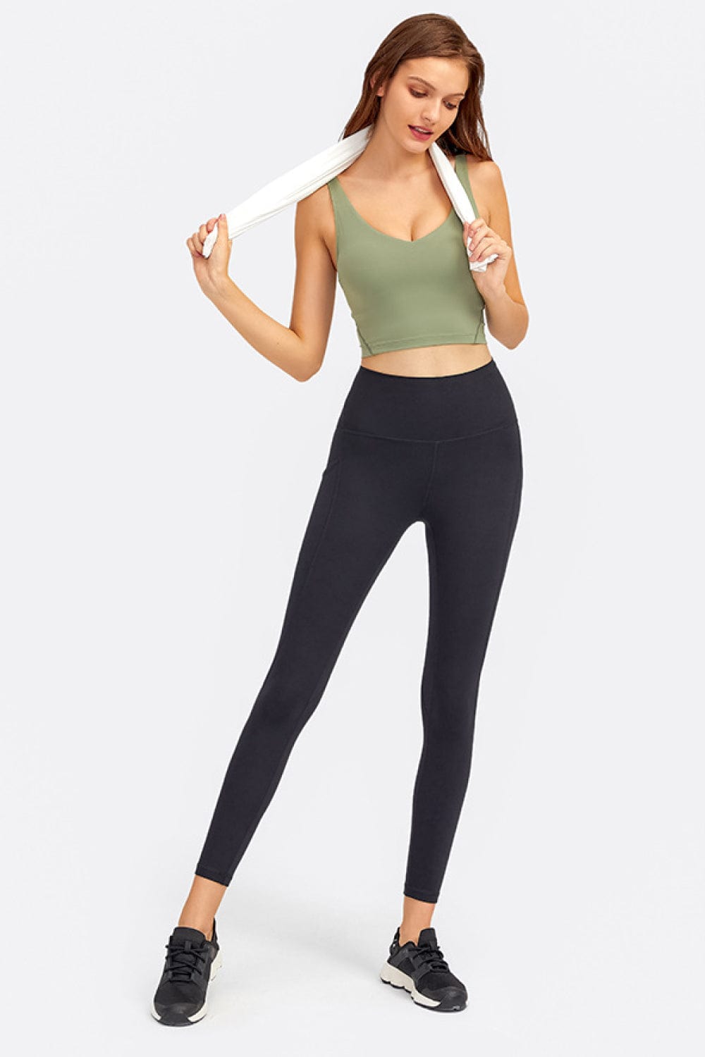 The802Gypsy Activewear/tops Green / 4 GYPSY-Deep V-Neck Crop Sports Top