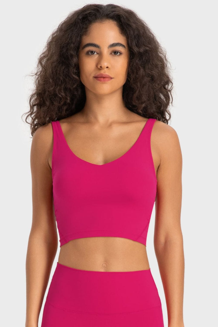 The802Gypsy Activewear/tops Hot Pink / 4 GYPSY-Deep V-Neck Crop Sports Top