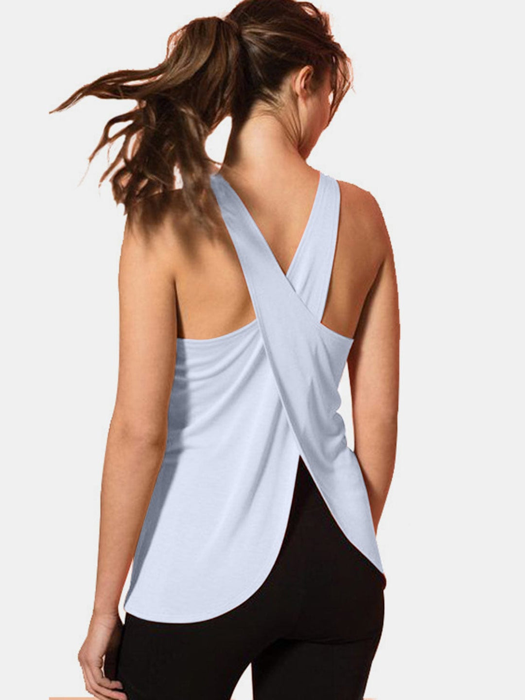 The802Gypsy Activewear/tops Light Blue / S GYPSY-Long Style Crisscross Scoop Neck Active Tank ⏹️