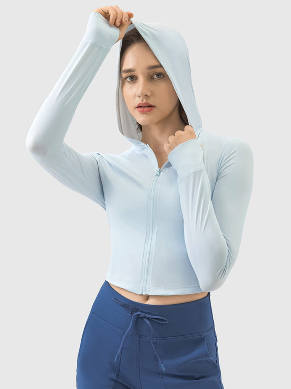 The802Gypsy Activewear/tops Light Blue / S GYPSY-Zip Up Hooded Long Sleeve Active Outerwear