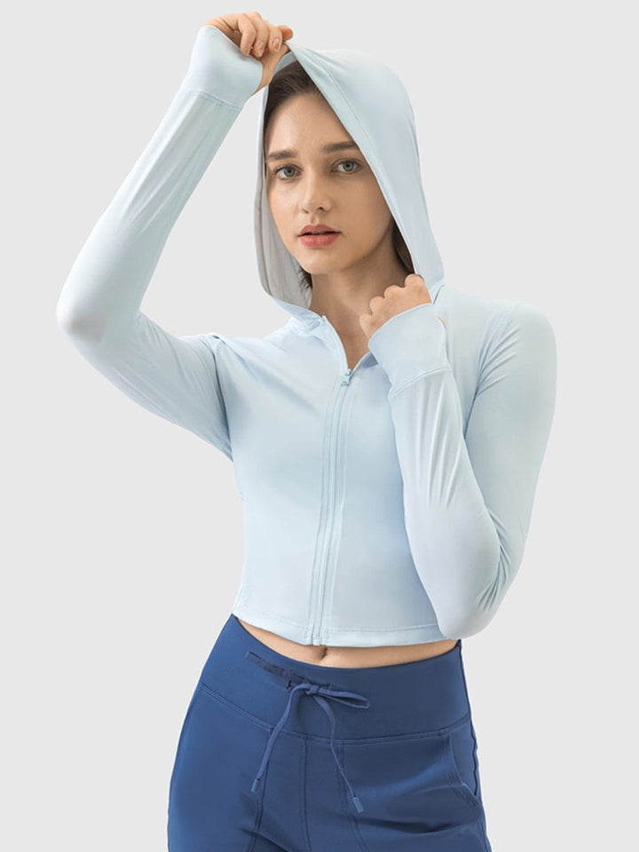 The802Gypsy Activewear/tops Light Blue / S GYPSY-Zip Up Hooded Long Sleeve Active Outerwear