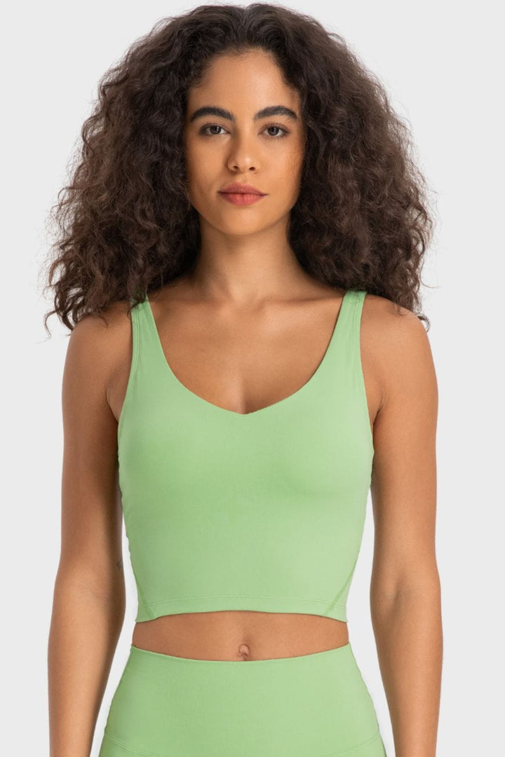 The802Gypsy Activewear/tops Light Green / 4 GYPSY-Deep V-Neck Crop Sports Top