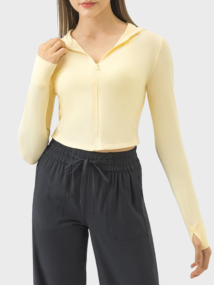 The802Gypsy Activewear/tops Light Yellow / S GYPSY-Zip Up Hooded Long Sleeve Active Outerwear