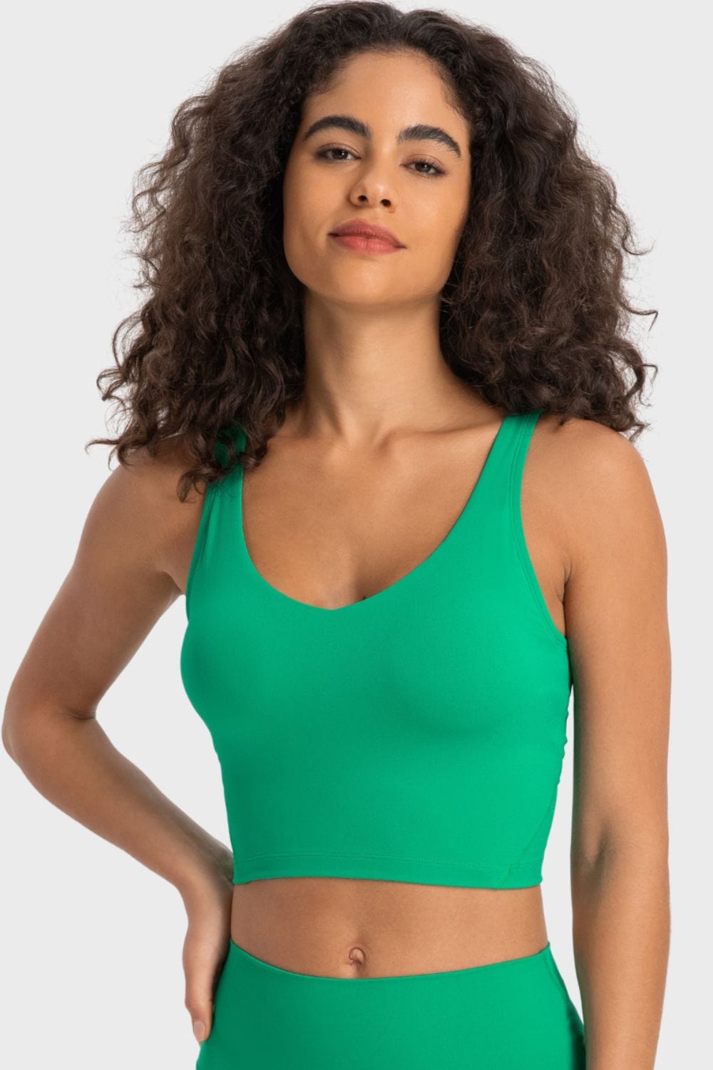 The802Gypsy Activewear/tops Mid Green / 4 GYPSY-Deep V-Neck Crop Sports Top