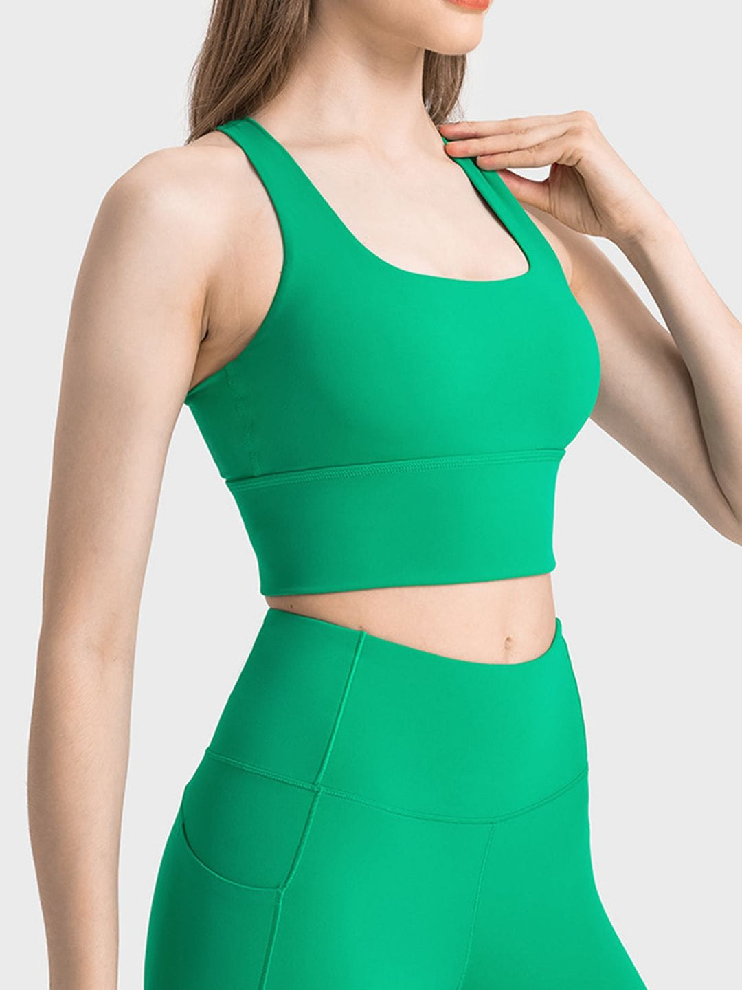 The802Gypsy Activewear/tops Mid Green / 4 GYPSY-Scoop Neck Crisscross Straps Sports Bra