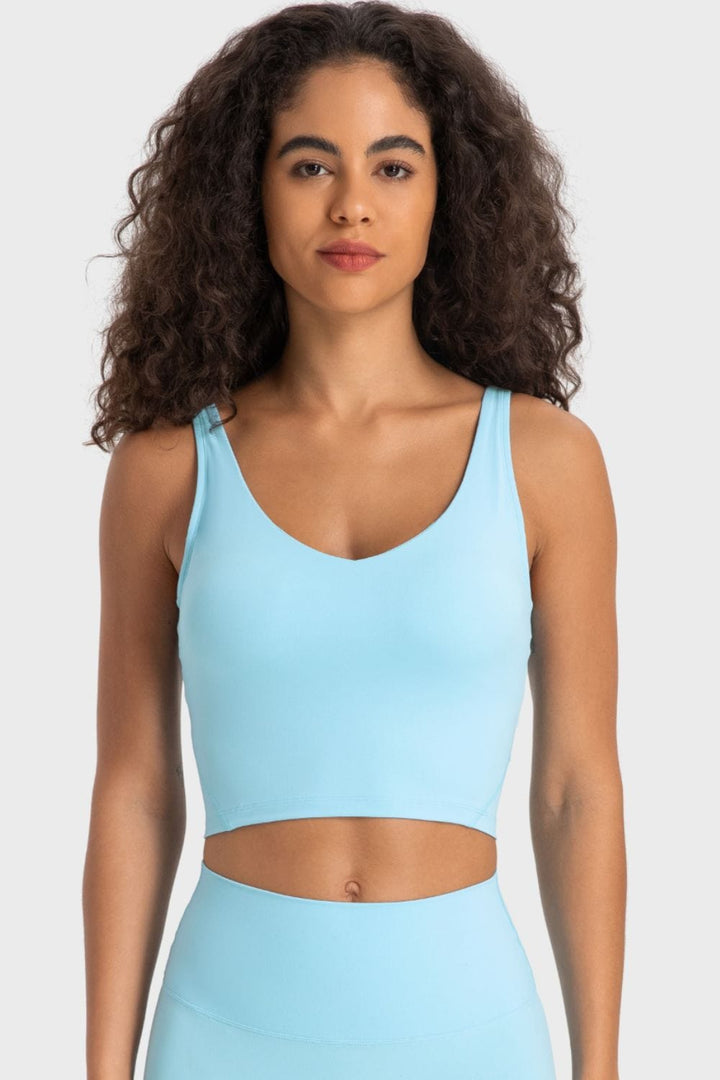 The802Gypsy Activewear/tops Mint Blue / 4 GYPSY-Deep V-Neck Crop Sports Top