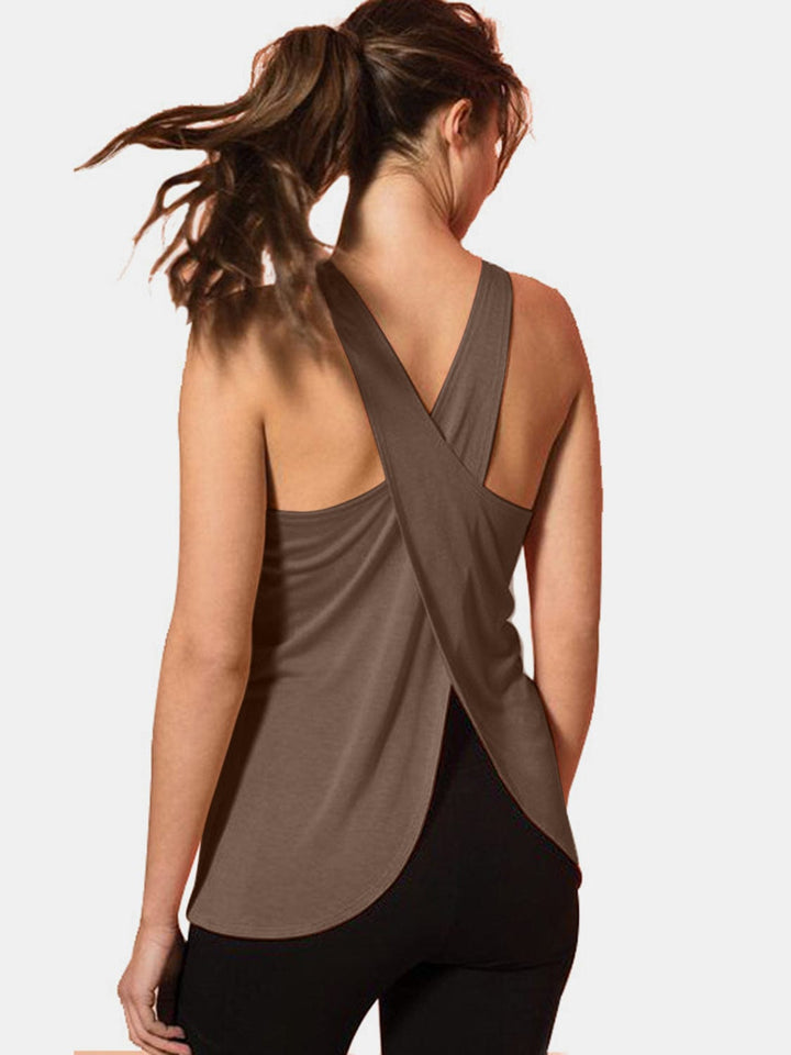 The802Gypsy Activewear/tops Mocha / S GYPSY-Long Style Crisscross Scoop Neck Active Tank ⏹️