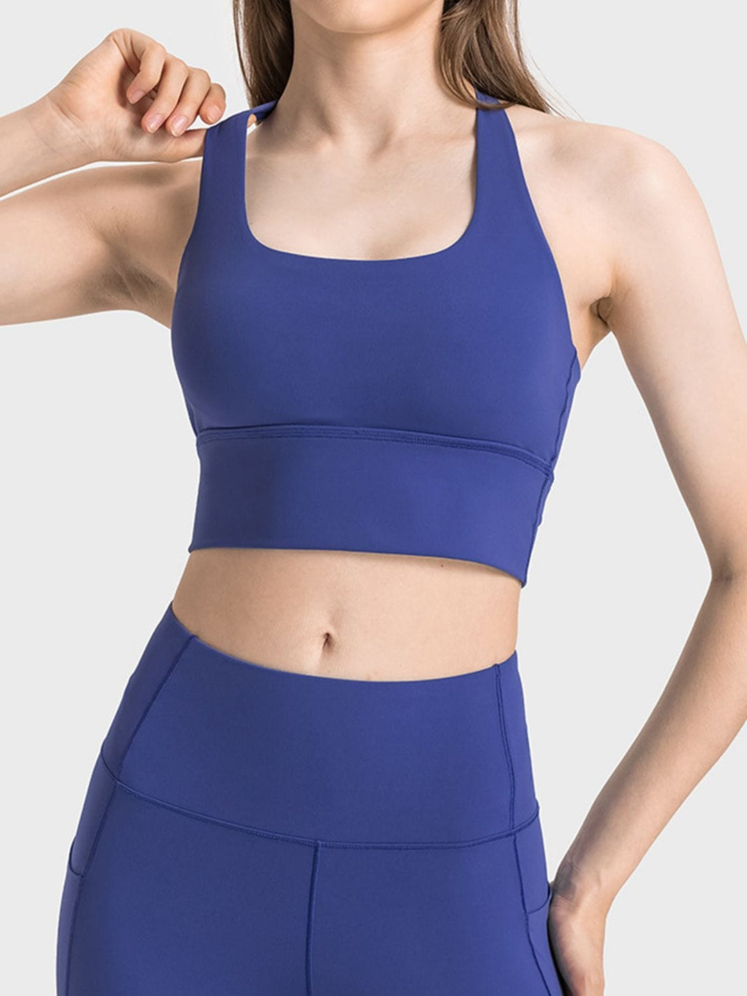 The802Gypsy Activewear/tops Navy / 4 GYPSY-Scoop Neck Crisscross Straps Sports Bra