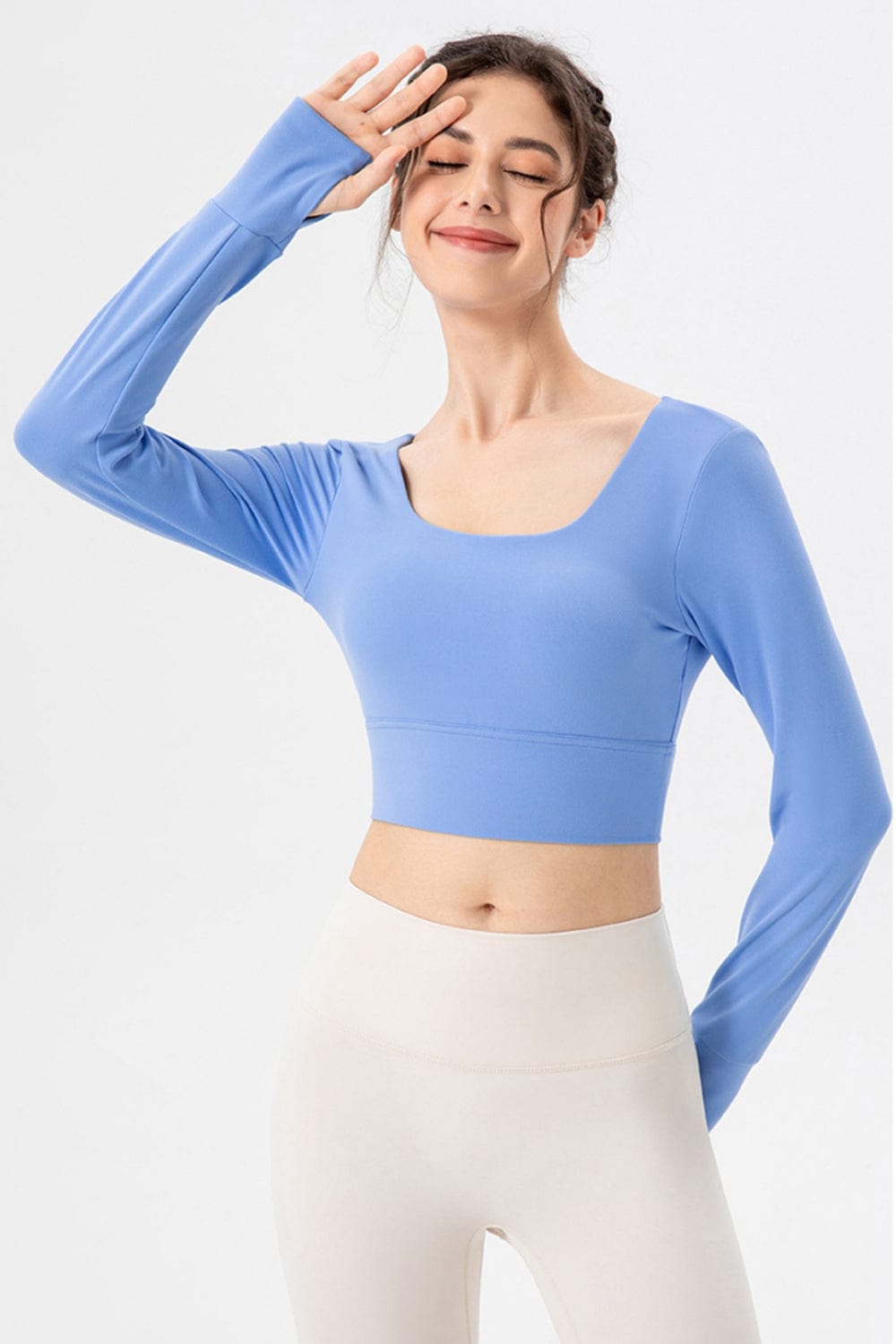 The802Gypsy Activewear/tops Sky Blue / S GYPSY-Square Neck Crisscross Active Shirt