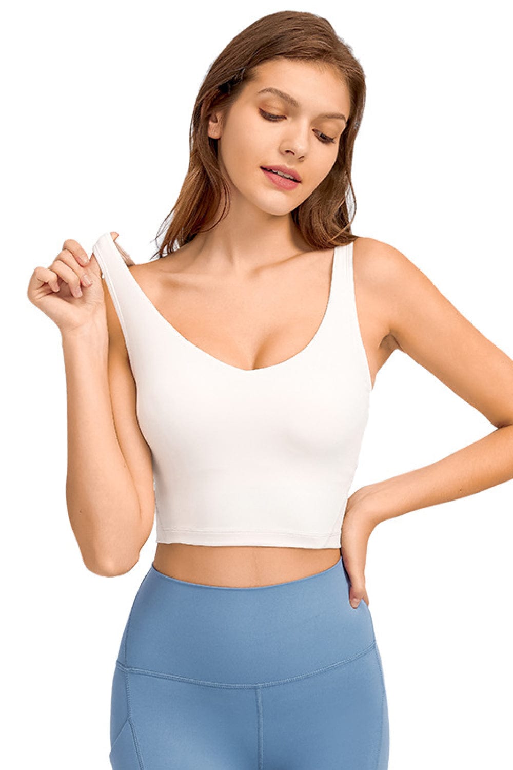 The802Gypsy Activewear/tops White / 4 GYPSY-Deep V-Neck Crop Sports Top