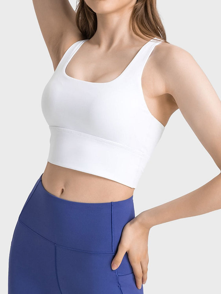 The802Gypsy Activewear/tops White / 4 GYPSY-Scoop Neck Crisscross Straps Sports Bra