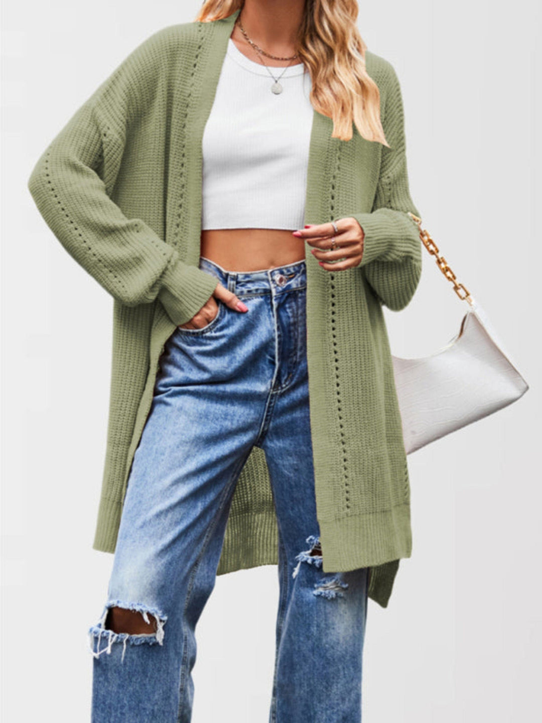 The802Gypsy apparel and accessories Green / S GYPSY GIRL- Long Knit Cardigan