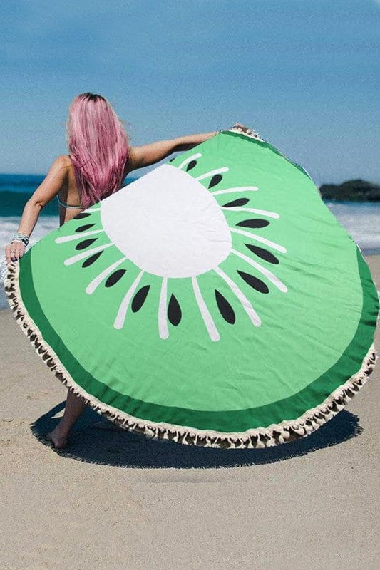 The802Gypsy BEACH TOWELS Green / O/S ❤️GYPSY FOX-Kiwi Fringe Convertible Round Beach Throw