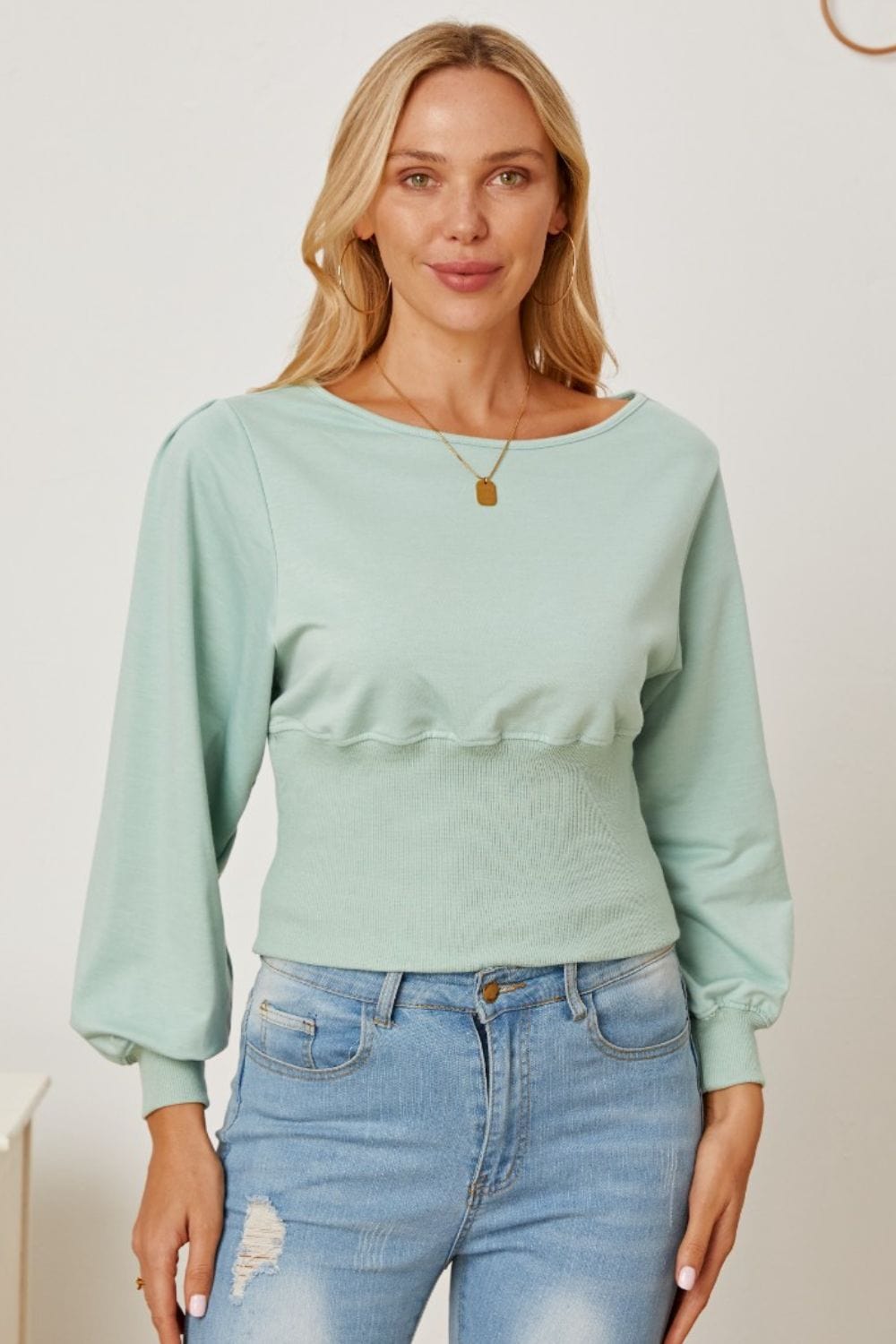 The802Gypsy blouse Sage / S GYPSY-Lantern Sleeve Blouse