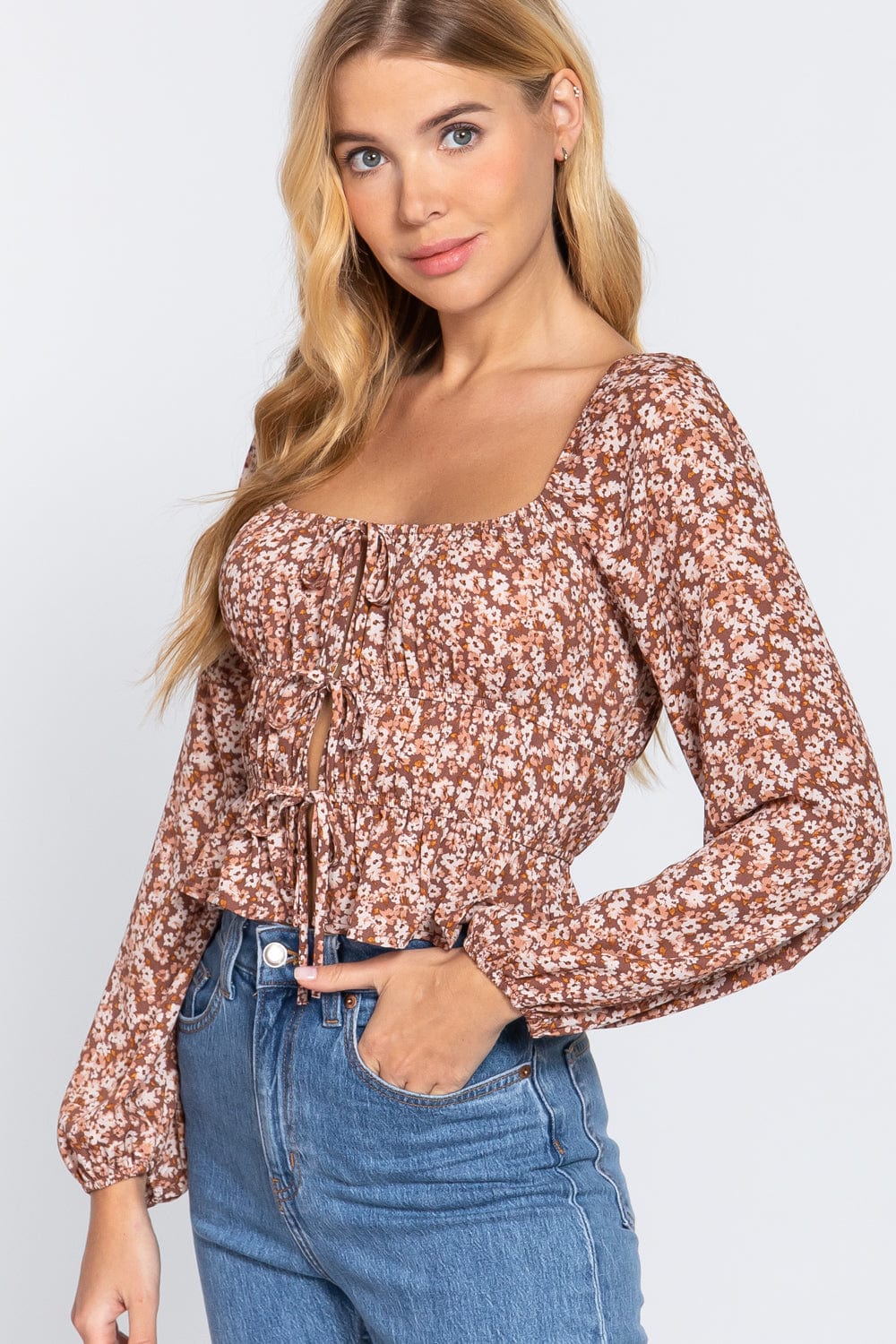 The802Gypsy  blouse Shirring W/ribbon Woven Top