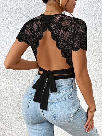 The802Gypsy bodysuit Gypsy Lace Backless Round Neck Bodysuit