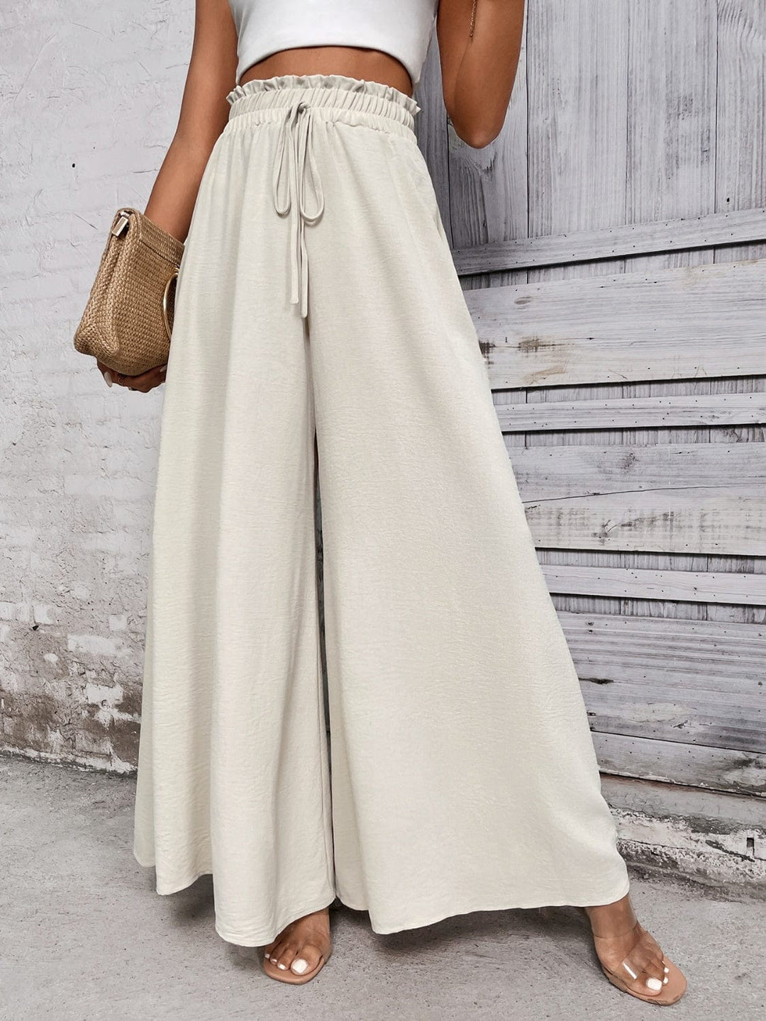 The802Gypsy bottom/pants Beige / S GYPSY-Tied High Waist Wide Leg Pants