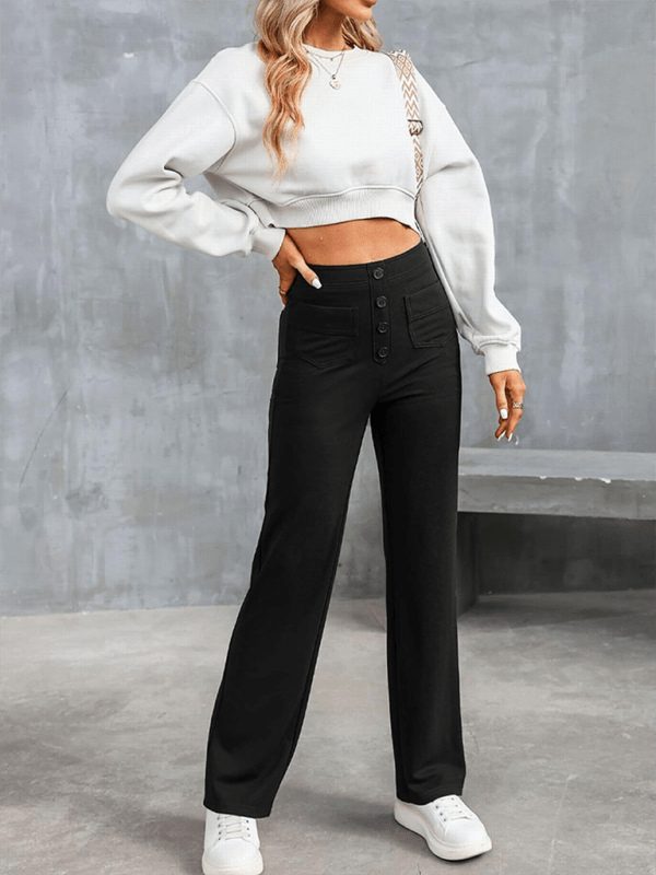 The802Gypsy bottom/pants Black / S GYPSY GIRL-Casual High Waist Button Straight Leg Pants