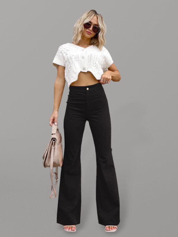 the802gypsy bottom/pants Black / S GYPSY GIRL-Corduroy High Waist Slim Flared Pants