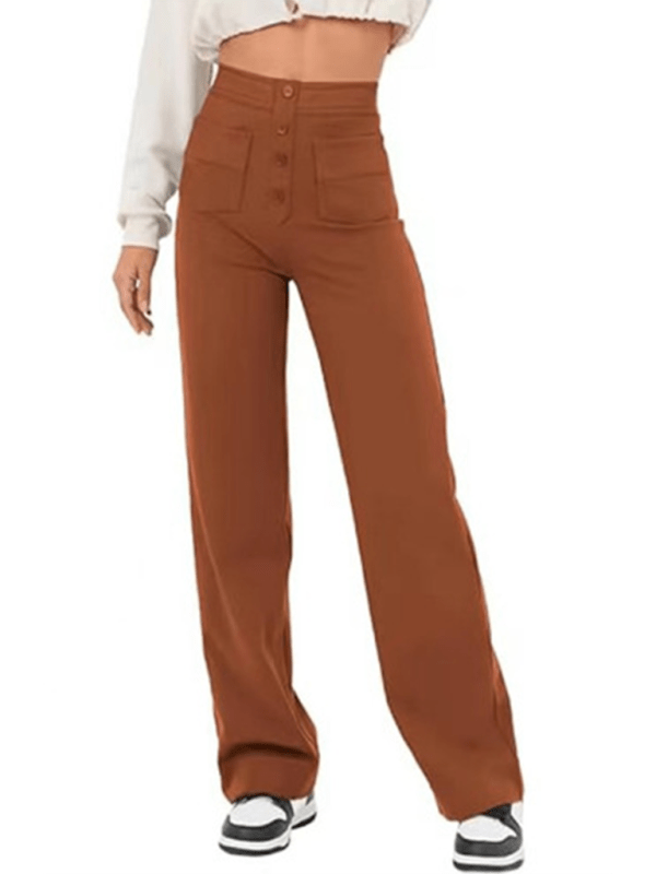 The802Gypsy bottom/pants Caramel brown / S GYPSY GIRL-Casual High Waist Button Straight Leg Pants