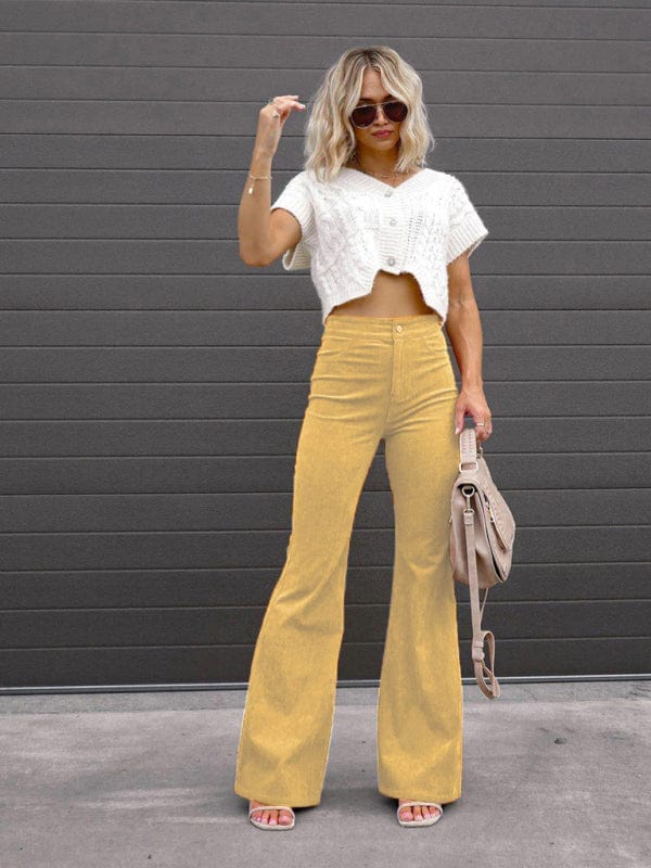 the802gypsy bottom/pants Golden yellow / S GYPSY GIRL-Corduroy High Waist Slim Flared Pants