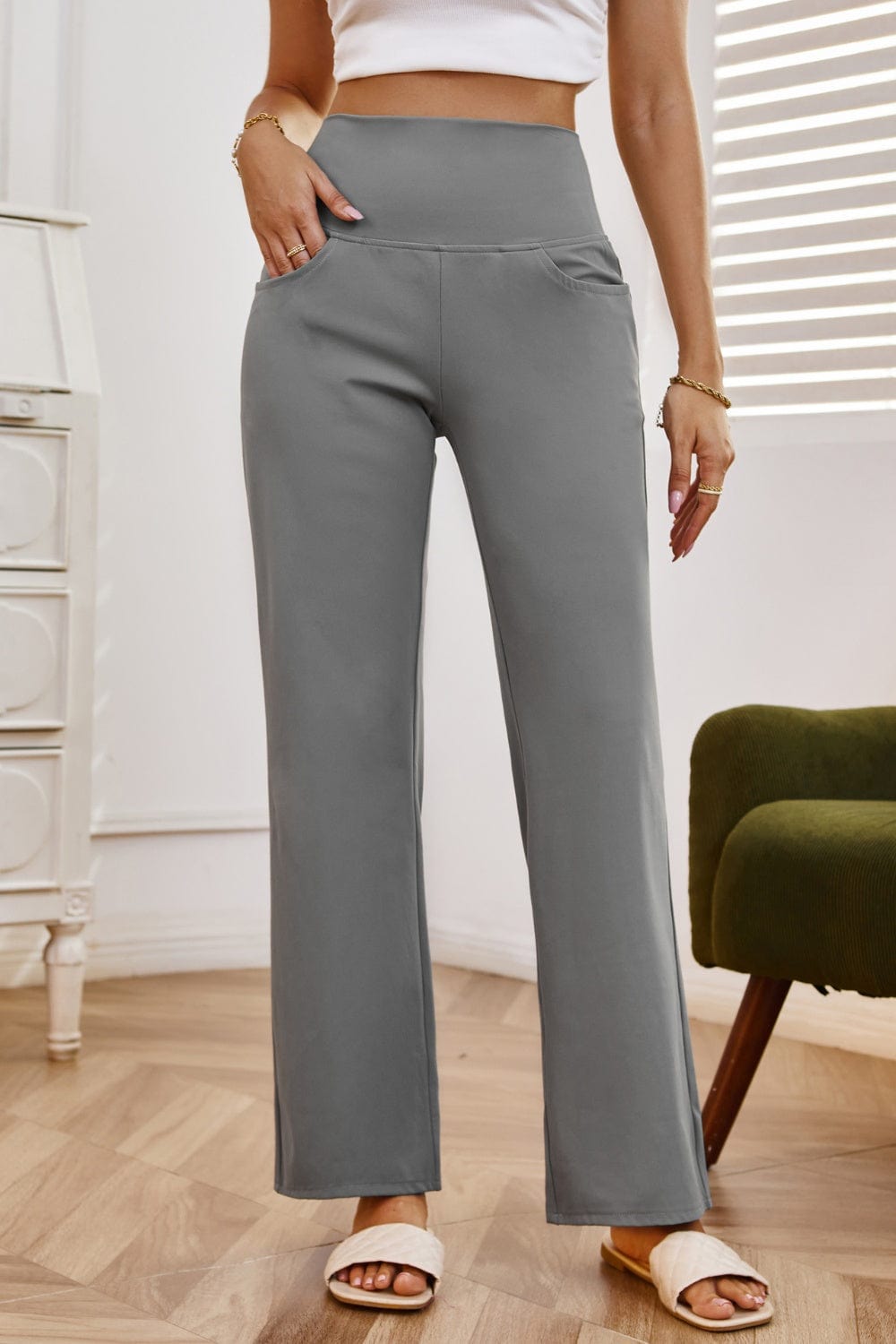 The802Gypsy bottom/pants Gray / XS High Waist Wide Leg Pants with Pockets