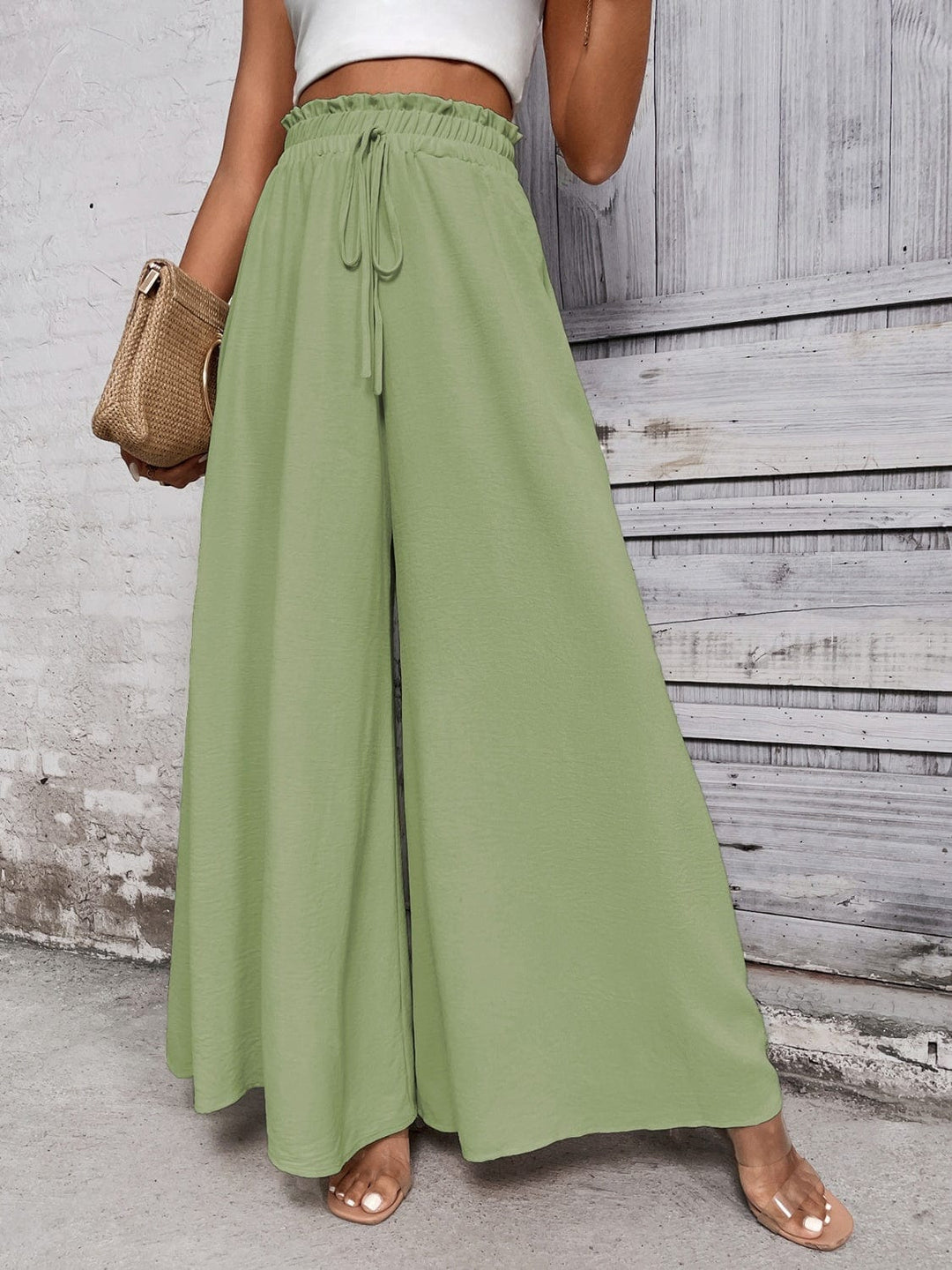 The802Gypsy bottom/pants Green / S GYPSY-Tied High Waist Wide Leg Pants