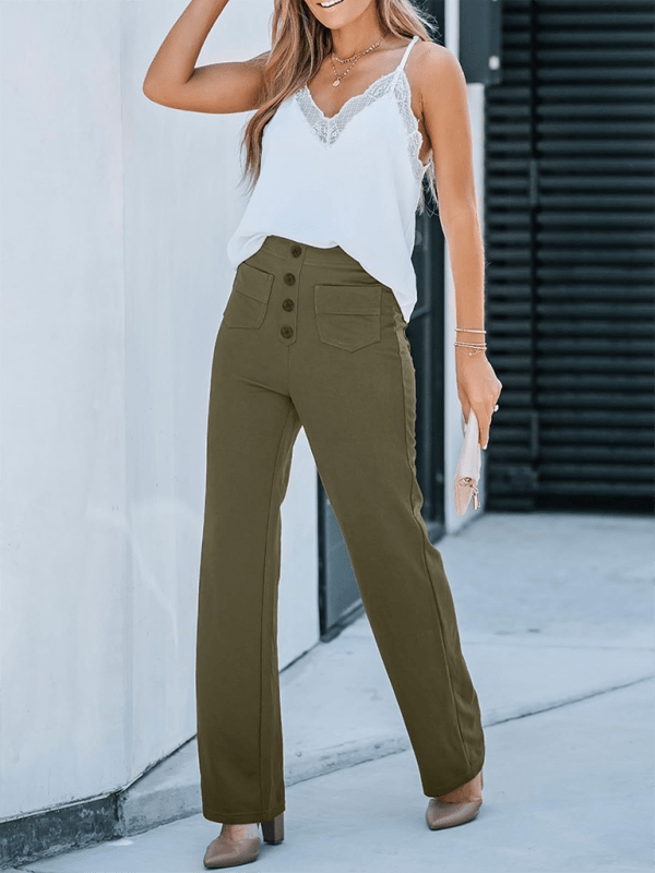 The802Gypsy bottom/pants GYPSY GIRL-Casual High Waist Button Straight Leg Pants